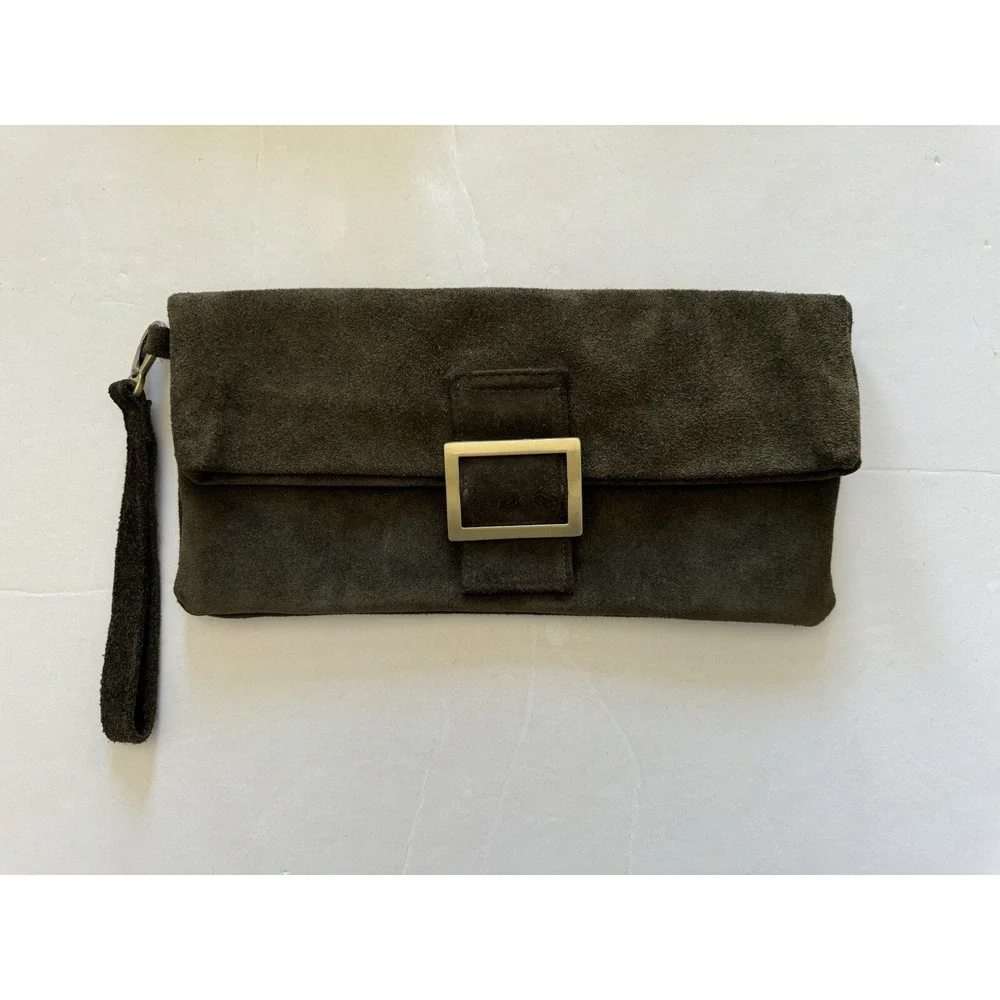 Sabina New York Women's Green Suede Clutch with Strap
